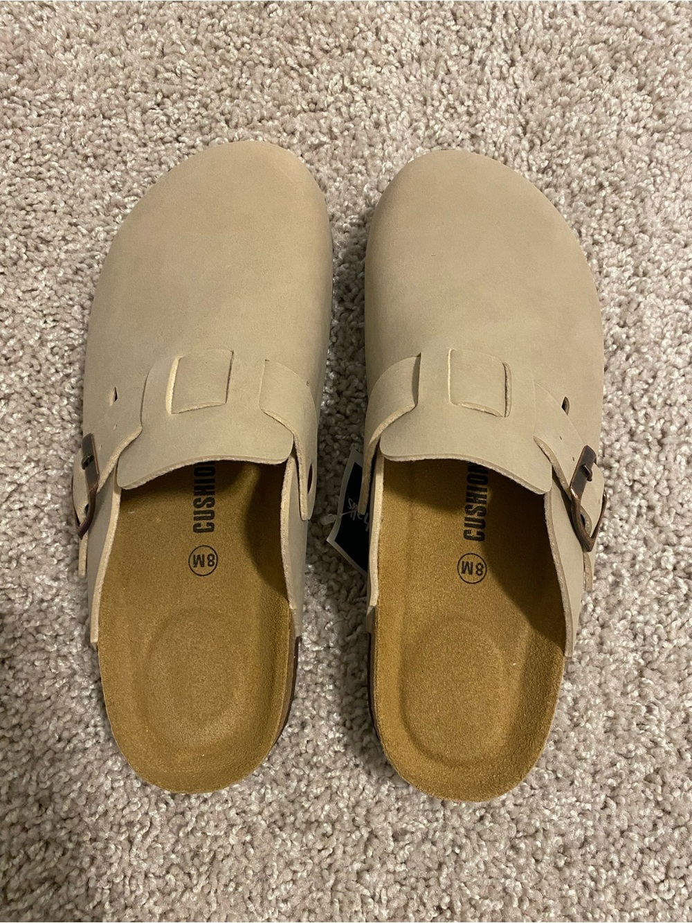 Women's Slip-On Clog Flats with Adjustable Buckle in Beige